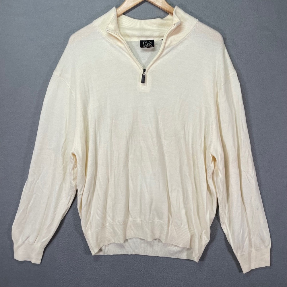 Jos. A. Bank Sweater Mens XL‎ Cream Excellent Merino Wool 1/4 Zip Mock Neck